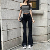 Skinny-Jeans mit weitem Bein und hoher Taille